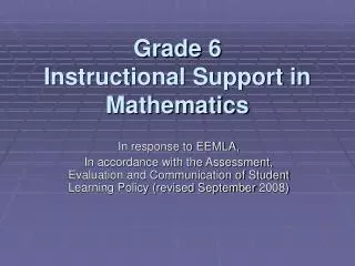 Grade 6 Instructional Support in Mathematics