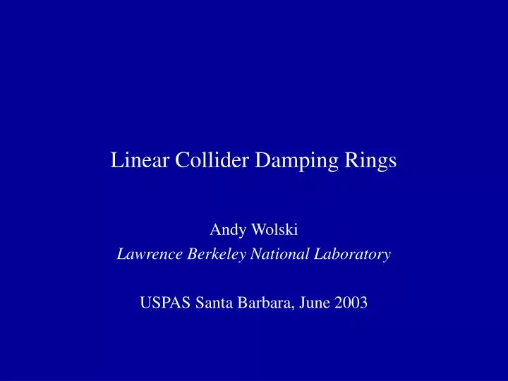linear collider damping rings