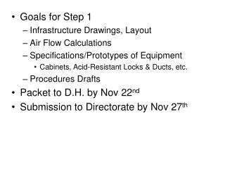 Goals for Step 1 Infrastructure Drawings, Layout Air Flow Calculations