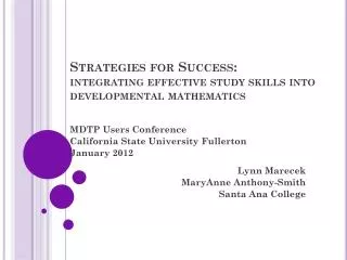 Strategies for Success : integrating effective study skills into developmental mathematics