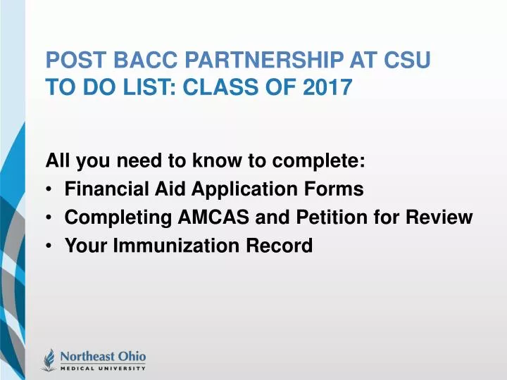 post bacc partnership at csu to do list class of 2017
