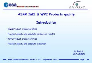 ASAR IMS &amp; WVI Products quality Introduction
