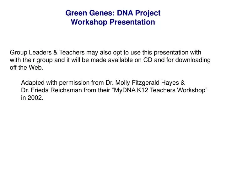 green genes dna project workshop presentation