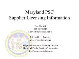 Maryland PSC Supplier Licensing Information