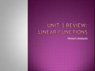 Unit 3 Review: Linear Functions
