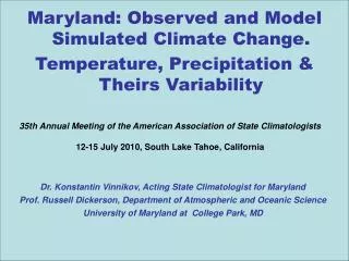 Maryland: Observed and Model Simulated Climate Change.