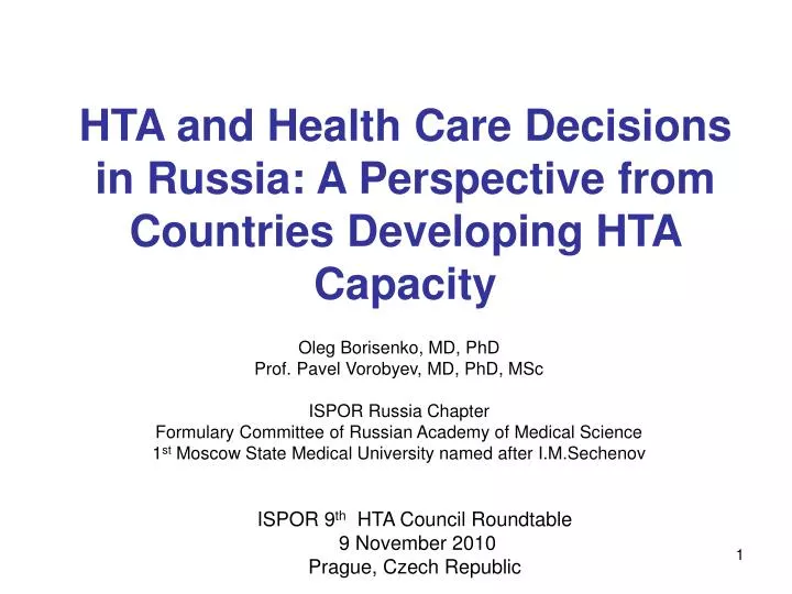 hta and health care decisions in russia a perspective from countries developing hta capacity