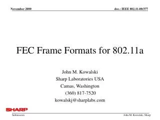 FEC Frame Formats for 802.11a