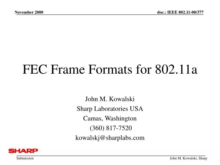fec frame formats for 802 11a