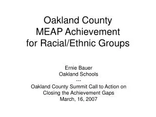 Oakland County MEAP Achievement for Racial/Ethnic Groups