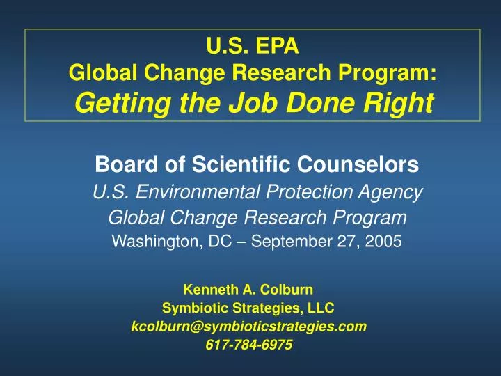u s epa global change research program getting the job done right