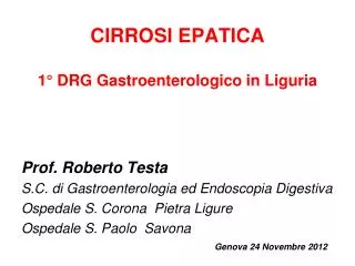 CIRROSI EPATICA 1° DRG Gastroenterologico in Liguria