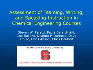 Assessment of Teaming, Writing, and Speaking Instruction in Chemical Engineering Courses