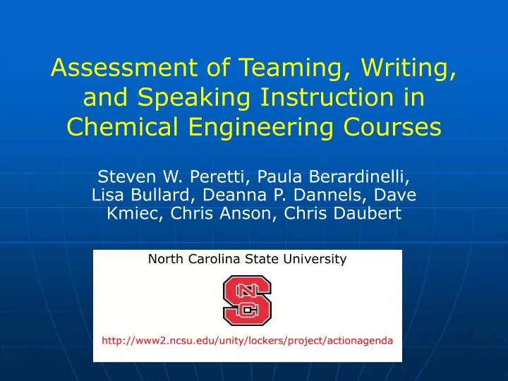 assessment of teaming writing and speaking instruction in chemical engineering courses