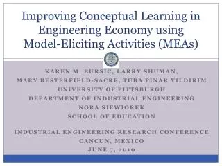 Improving Conceptual Learning in Engineering Economy using Model-Eliciting Activities (MEAs)