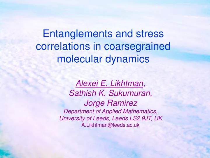 entanglements and stress correlations in coarsegrained molecular dynamics