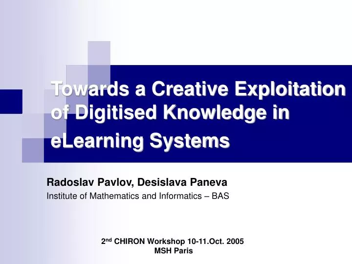 towards a creative exploitation of digitised knowledge in elearning systems