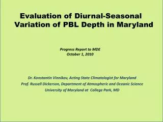 Evaluation of Diurnal-Seasonal Variation of PBL Depth in Maryland