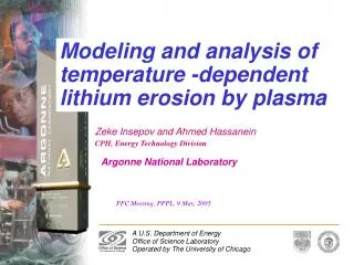 Modeling and analysis of temperature -dependent lithium erosion by plasma