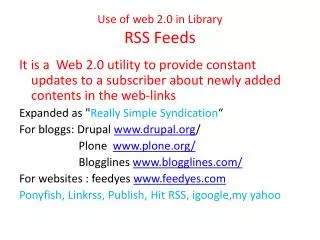 Use of web 2.0 in Library RSS Feeds