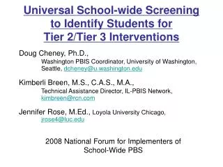 Universal School-wide Screening to Identify Students for Tier 2/Tier 3 Interventions