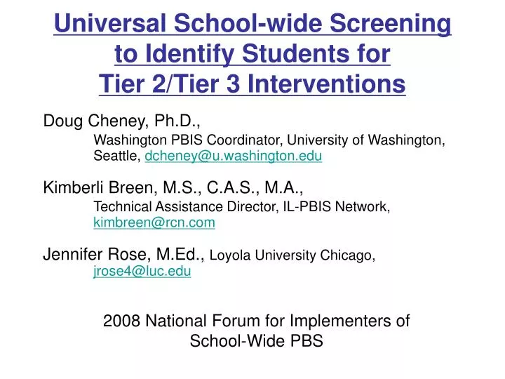 universal school wide screening to identify students for tier 2 tier 3 interventions