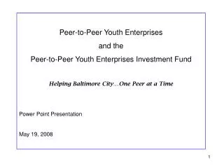 Peer-to-Peer Youth Enterprises and the Peer-to-Peer Youth Enterprises Investment Fund