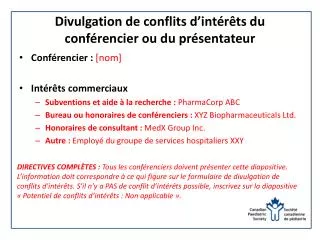 divulgation de conflits d int r ts du conf rencier ou du pr sentateur