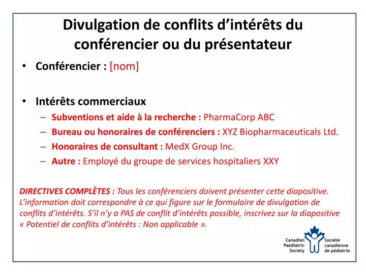 divulgation de conflits d int r ts du conf rencier ou du pr sentateur