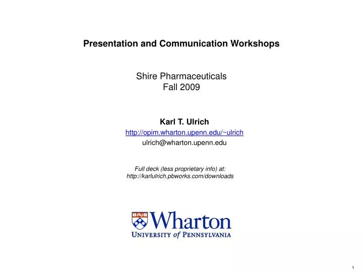 presentation and communication workshops shire pharmaceuticals fall 2009