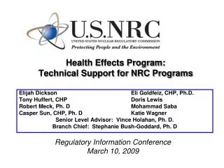 Health Effects Program: Technical Support for NRC Programs