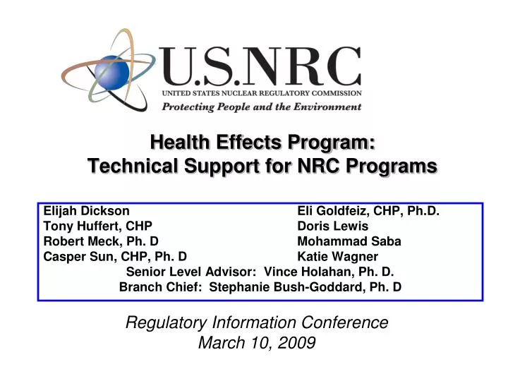 health effects program technical support for nrc programs