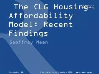 The CLG Housing Affordability Model: Recent Findings