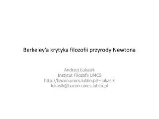 berkeley a krytyka filozofii przyrody newtona