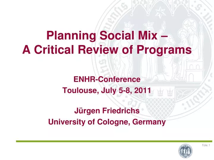 planning social mix a critical review of programs