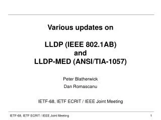 Various updates on LLDP (IEEE 802.1AB) and LLDP-MED (ANSI/TIA-1057)