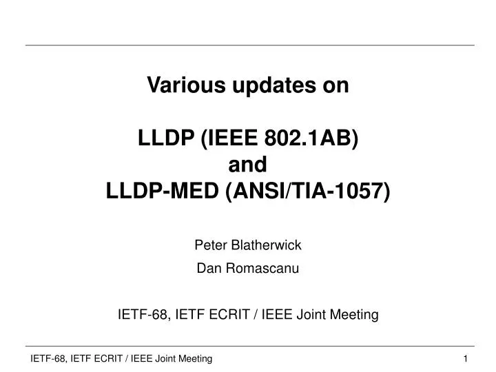 various updates on lldp ieee 802 1ab and lldp med ansi tia 1057