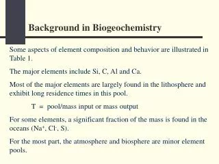 Background in Biogeochemistry