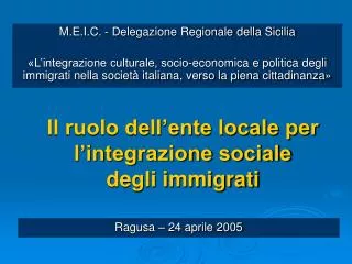 il ruolo dell ente locale per l integrazione sociale degli immigrati