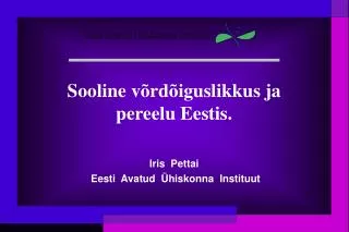 sooline v rd iguslikkus ja pereelu eestis