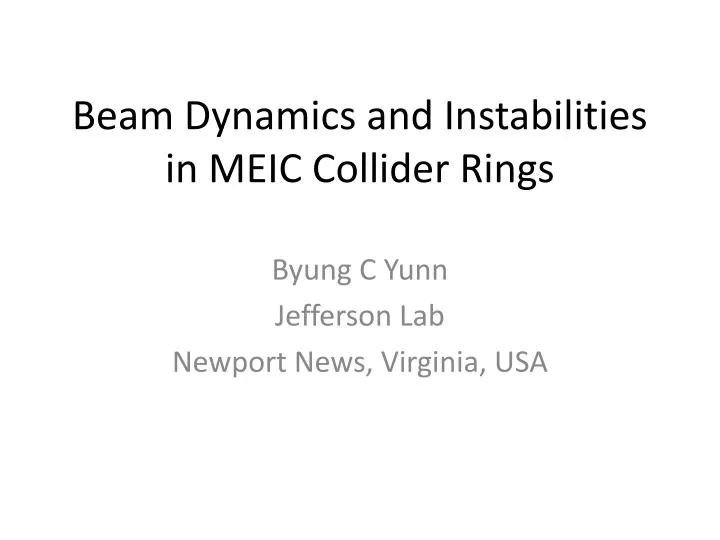 beam dynamics and instabilities in meic collider rings
