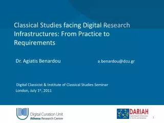 Classical Studies facing Digital Research Infrastructures: From Practice to Requirements