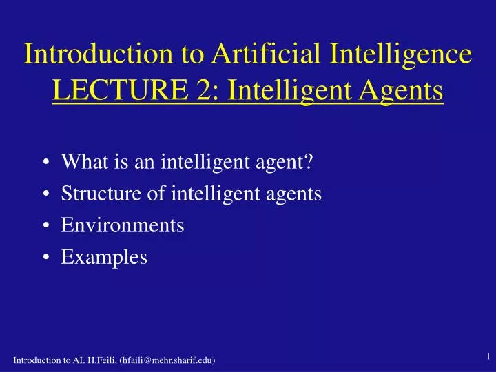 introduction to artificial intelligence lecture 2 intelligent agents