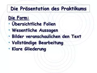 die pr sentation des praktikums