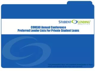 COHEAO Annual Conference Preferred Lender Lists For Private Student Loans