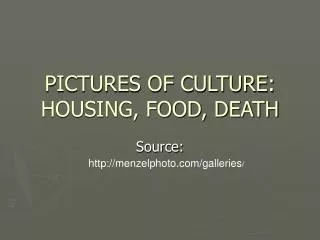PICTURES OF CULTURE: HOUSING, FOOD, DEATH