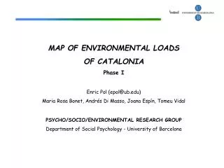 MAP OF ENVIRONMENTAL LOADS OF CATALONIA Phase I Enric Pol (epol@ub)