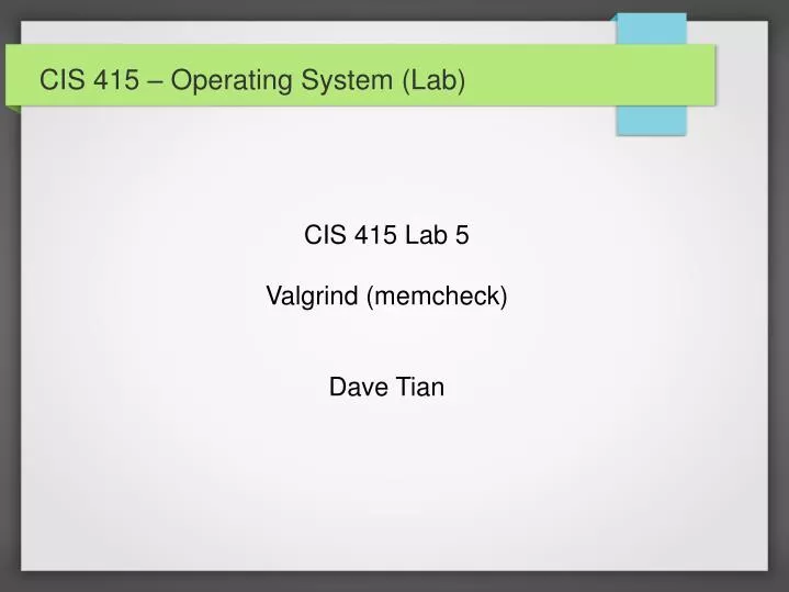 cis 415 lab 5 valgrind memcheck dave tian