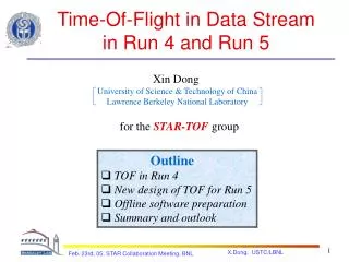 Time-Of-Flight in Data Stream in Run 4 and Run 5
