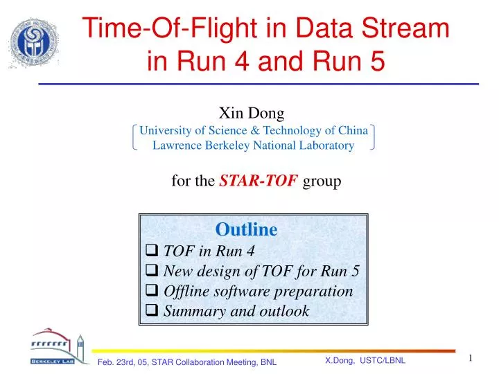 time of flight in data stream in run 4 and run 5